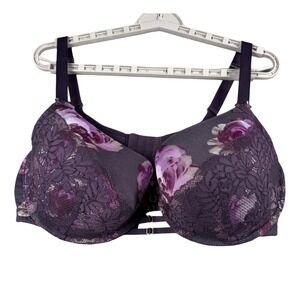 Cacique‎ Boost Balconette Bra 42DDD Purple Floral Lace Underwire Adjustable